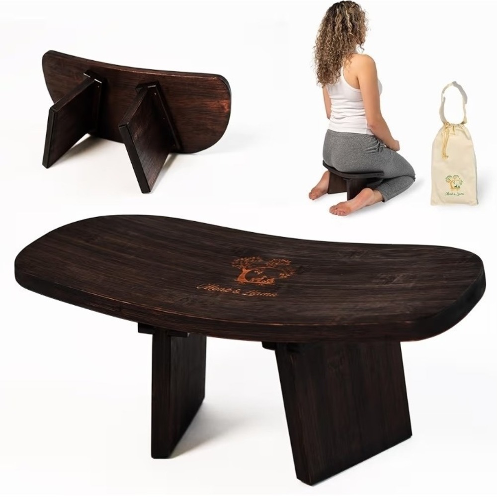 Meditation Bench Wooden Ergonomic Kneeling Stool Yoga Prayer Travel Mindfulness